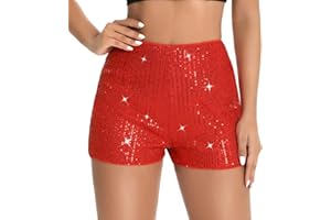 YILEEGOO Women's Summer Low Rise Shorts Elastic Waistband Sparkly Straight Leg Pant Streetwear Sequins Hot Short Pants