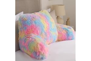 OHS Reading Pillow Fluffy, Cuddle Cushion for Kids Adults Super Soft Relaxing Long Hair Fleece Gaming Pillow for Bed Supportive Back Rest Fluffy, Tie-Dye 60 x 45 x 40cm