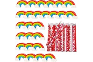 Jisrcha 52 Pezzi Kit Bambini Matite, 26 Matite per Bambini E 26 Gomme da Cancellare Arcobaleno per L'ufficio Scolastico, Scrittura E Gli Schizzi, Gli Omaggi per Festa di Compleanno Dei Bambini
