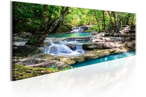 decomonkey Bilder Wasserfall 120x40 cm 1 Teilig Leinwandbilder Bild auf Leinwand Vlies Wandbild Kunstdruck Wanddeko Wand Wohnzimmer Wanddekoration Deko Wald Natur Landschaft