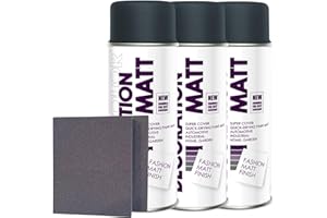 Craft-Equip DC 3er Sparpack Lackspray nach RAL in 400ml zur Lackierung von Auto Stahl Aluminium Beton Holz und 2 Stück Schleifpads (3 Dosen in anthrazit MATT RAL 7016 + 2 Stück Schleifschwamm)