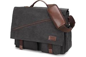RAVUO Bolso Bandolera Hombre Grande Bolsa de Mensajero para 14 15.6 17 Pulgadas Ordenador Portátil Bolsa de Hombro Lona Messenger Bag,Nergo
