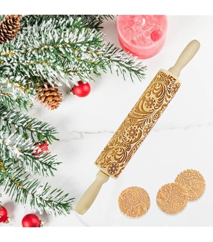 Yufana Rouleau à Pâtisserie Gravé, Rouleau à Pâtisserie, Rouleau à Pâtisserie De Noël En Bois, Convient Pour Pâtisserie DIY, Biscuits, Desserts, Pain, Sandwichs(Motif De Flocon De Neige