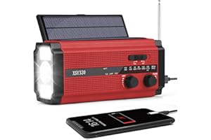 Immver Wind Up Solar Radio, 5000mAh Hand Crank Dynamo Radio Rechargeable, Portable Emergency AM/FM Radio, with 4 Modes LED Torch, Reading Lamp, USB Phone Charger, SOS Alarm, for Camping Hiking (Red)