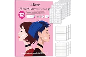 ‎LITBEAR LitBear Große Akne Patches (5 Größen, 324 Stück), Akne Patches für Gesicht, Kinn, Rücken oder Körper, Hydrokolloid Akne Patches für alle Hauttypen