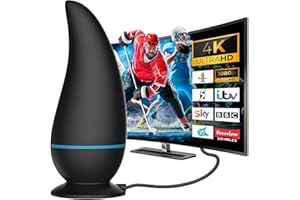 DINGBLUE Upgraded TV Aerial, Digital TV Aerial Indoor 280+ Miles Long Range, 360° Reception Amplified TV Ariels with Strong Signal UK for Freeview TV-Support 4K 8K 1080P