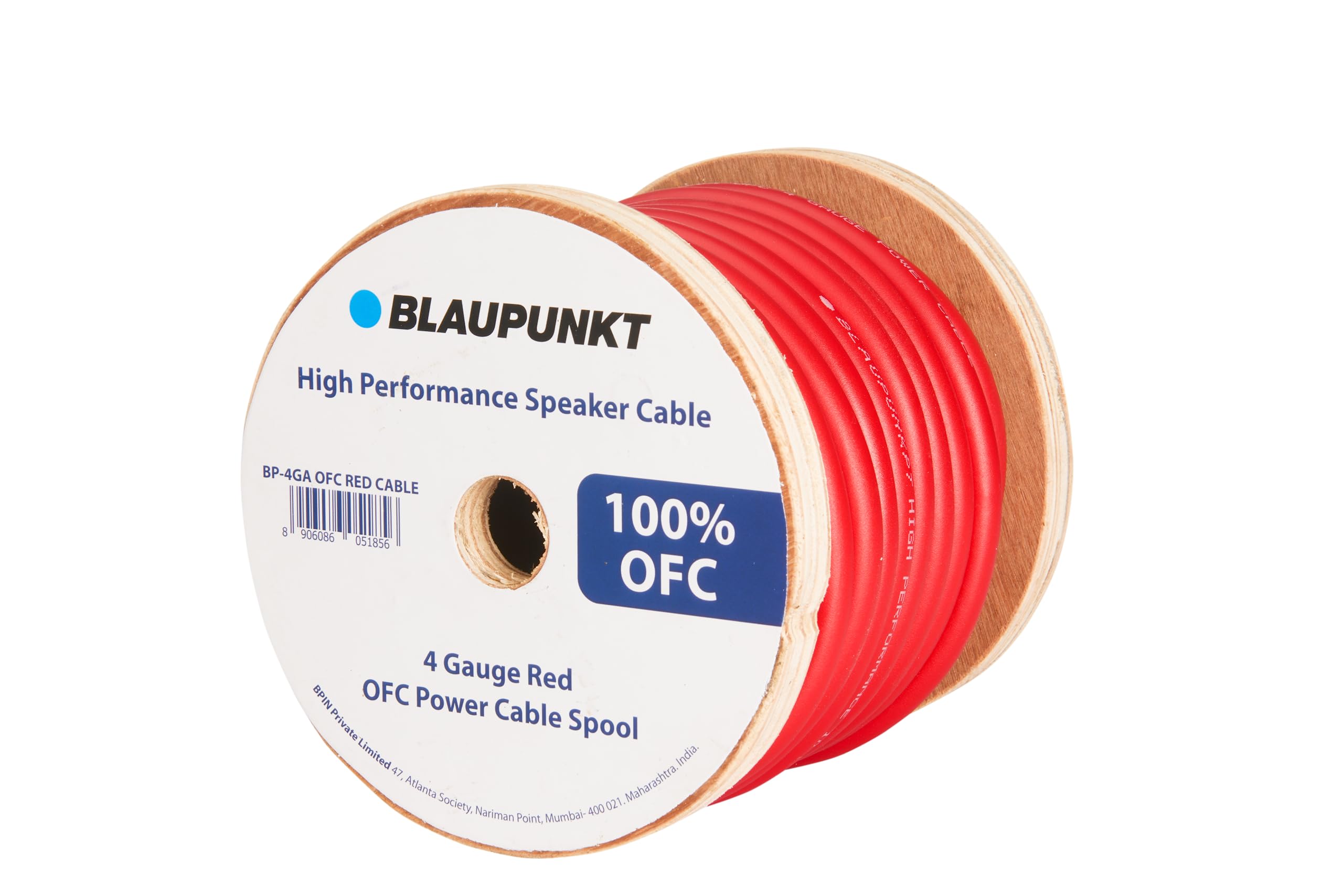 Blaupunkt 4 Gauge Red OFC Power Cable Spool - 50 ft