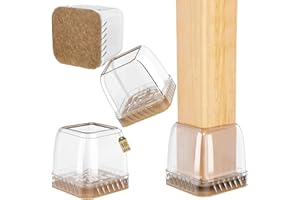 Euqvunn 18pcs Feltrini per Sedie Quadrati, Gommini per Sedie in Silicone con Feltro, Trasparente Tappi Proteggi Gambe per Mobili, Protezione per Gambe Delle sedie per Antigraffio 19-25mm
