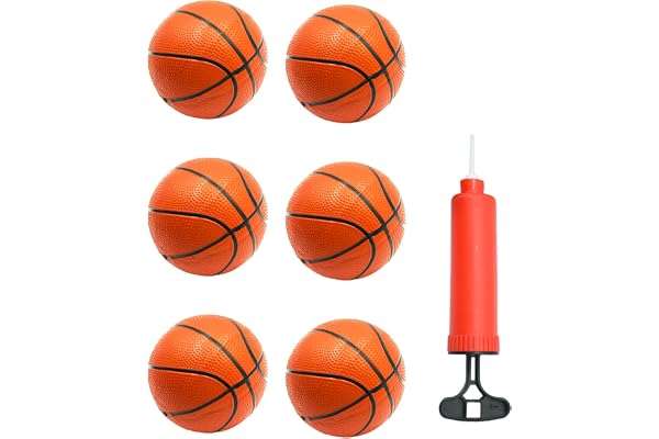 Coriver 6 stycken minibasketboll, liten för däck, uppblåsbar basketboll, liten med pump, poolbollar, strandbollar för fest, inomhus, utomhus, lek
