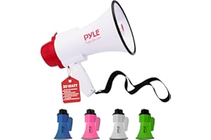 Pyle Megafono Portatile PA con Sirena Integrata, Megafono con Registratore Vocale 30 Watt e Portata 240 Metri, Ideale per Calcio, Basket, Hockey, Cheerleading, per Uso Polizia e Allenatori