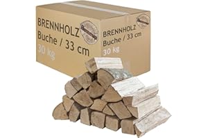 Bois de chauffage 30 kg Pour Poêle et Cheminée Brasero Grill Panier à Feu Bûches de Bois de Hêtre 33 cm Flameup