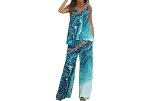 GENERIC Chandal Mujer Casual Original Chaleco Estampado Verano Para Mujeres Blusa Piernas Anchas Pantalones Largos Manga Corta 2024 Nueva Conjunto Mujer Vestir Dos Piezas Elegante-3