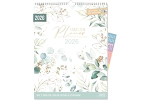 ‎HÄFFT Häfft® Family Planner XXL 2026 Wall Calendar 7 Columns with Sticker "Gold Leaf" 33.1 x 44.6 cm, Family Calendar Wall Planner for 12 Months: Jan to Dec 26 - Sustainable and Climate Friendly