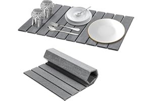 GIOTUK Stone Drying Mat for Kitchen Counter – 23"x15.3" Foldable Diatomaceous Earth Dish Mat with Non-Slip Pad, Super Absorbent Quick Dry Mat for Dishes, Bathroom, Bottles & Cups (Dark Gray, One Size)