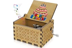 SAKRUDA Wooden Happy Birthday Music Box for Daughter Son Wife Dad Friends,Hand Crank Melody Happy Birthday,Wood Musical Box,Laser Engraved Vintage Gift to Kids,Boys Girls Adults on Birthday,Anniversary