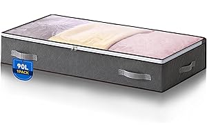 Boic 1 szt. 90 l, składane pudełko do przechowywania, 100 x 50 x 18 cm, z przezroczystym oknem i wzmocnionym uchwytem, do organizatora pikowania ubrań sezonowych (szary)