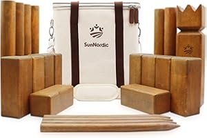 SunNordic Kubb Wikinger Wurfspiel, Schwedisches Schachspiel Aus Hochwertigem Gummibaumholz, Inklusive Tragetasche Aus Segeltuch Und Spielanleitung – Robustes Kubb Yard-Spiel FüR Kinder Und Erwachsene
