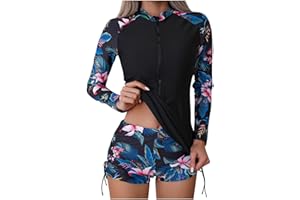 ZEIAYUAS Womens Two Piece Rash Guard Set Long Sleeve Swim Shirt with Boyshort Surfing Bathing Suit Swimsuits Ladies Swimming Costumes Elastic Swimwear
