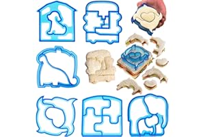 DKDDSSS 6 szt. foremek do kanapek dla dzieci, foremki do ciastek, foremki do chleba, dinozaur, pies, puzzle, samochód, słoń, wieloryb, DIY, krajalnica do kanapek, zestaw do pudełka na lunch Bento