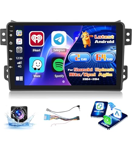 SIXWIN 2 64G Android 13 autoradio voor Suzuki Splash Ritz/Opel Agila 2004-2014 met Carplay/Android auto/mirrorlink, 9 inch touchscreen, ondersteunt wifi/GPS/FM/Bluetooth/SWC achteruitrijcamera