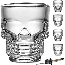 6 Bicchieri A Forma Di Teschio - Vetro, 300 Ml, Per Whisky, Vodka, Cocktail, Idea Regalo Originale