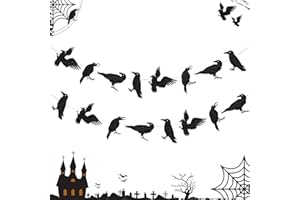 UNIIDECO Black Crows Halloween Decorations, 2 PCS Glitter Raven Garland Vintage Banner for Gothic Wedding Birthday Horror Party