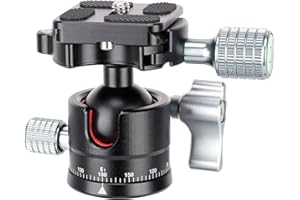 koolehaoda Niskoprofilowa mini głowica kulowa, głowica statywu 360 ° Panoramiczna ze śrubą 1/4 "Arca-Type QR Plate Metalowy przegub kulowy do lustrzanki cyfrowej, statywu, monopodu, waga netto tylko 170G, maksymalne obciążenie: 8kg - (E1)