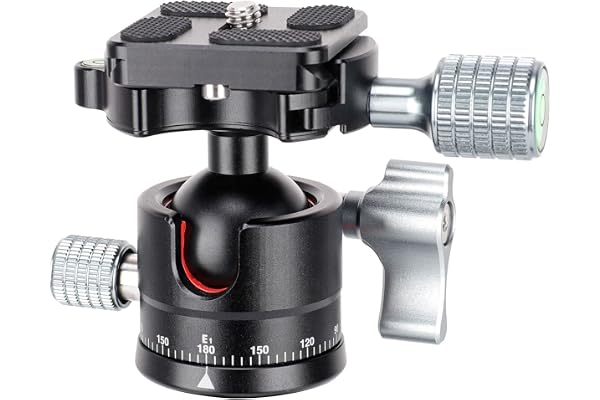 Koolehaoda E1 Mini Tête de Trépieds à Profil Bas Entièrement en Métal CNC Rotule Panoramique avec Plaque QR de Type Arca à vis 1/4 ",Poids Net Seulement 170G, Charge Max 10KG