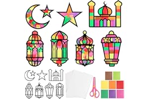 BOOMTOP 16 Fensterbilder Ramadan Basteln Eid Mubarak Fensterbilder Bastelset Kinder Ramadan Deko Sticker Fensterdeko Eid Al-Fitr Deko Sterne Mond Abziehbilder Aufkleber Islam Muslim Halbmond Party