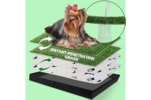 MEEXPAWS Lot de 2 tapis d'herbe pour chien avec plateau/base de doublure pliable, petite litière pour chien, tapis d'urine pour intérieur de chien, sans odeur, pénétration instantanée à bord ourlé, 2
