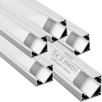 Eurocali Profilo Angolare In Alluminio Per Strisce LED - 2mt, Grigio, Schermatura Opaca, Larghezza Max 12.1mm (19x19mm) - 3