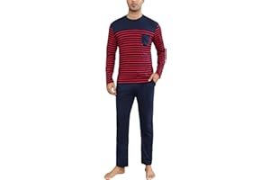 Aseniza Pijama Hombre Invierno de Algodón Pijamas Hombre de Manga Larga Ropa de Dormir para Hombre con Top y Pantalones 2 Pieza