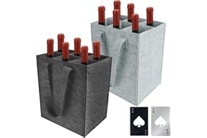 PRZRAO Upgrade Grande Borsa per bottiglie con 6 scomparti, 2 portabottiglie in feltro, 28 x 24 x 18 cm, con 2 apribottiglie per birra, riutilizzabile, per feste, viaggi, grigio., Borsa per bottiglia di vino