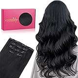 WENNALIFE Extension Capelli Veri Clip, 35cm 75g 5Pezzi Nero Jet Extension Clip Capelli Veri Lisci Umani Extension Con Clip Na