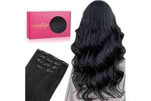 ‎WENNALIFE WENNALIFE Clip in Extensions Echthaar, 80g 5pcs 50cm Tief Schwarz Extensions Clip in Remy Clip in Extensions Natürliche Haarverlängerung Echthaar