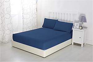 Sonia Moer Super Soft Brushed Microfibre Fitted Sheet - Non Iron Breathable Hypoallergenic Bottom Sheet with Strong Elastic Hem- Double/Navy