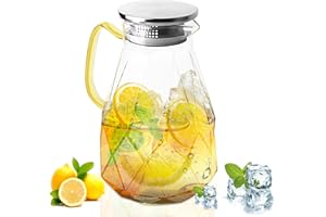 TALIFOCA Caraffa da 2 Lite in vetro borosilicato con coperchio in acciaio inox e beccuccio, caraffa, caraffa in vetro, caraffa in vetro con motivo a rombi, brocca d'acqua, per bevande fredde o calde