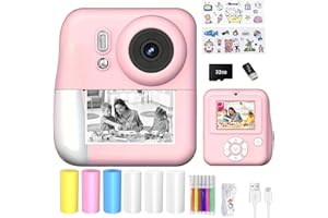 QUASON Instant Print Camera for Kids, Christmas Birthday Gifts for Girls Boys, HD Digital Video Cameras for Toddler, Portable Toy for 4 5 6 7 8 9 10 Year Old Girl with 32GB SD Card -Pink