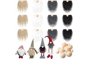 LUSOFIE 12pcs Gnome Beards for Crafting pre cut gnome beards Xmas Gnome Beard Faux Fur Fabric with Wood Balls Christmas Gnome Making Kit for Easter Christmas Craft Supplies(White, Black, Khaki, Dark Gray)