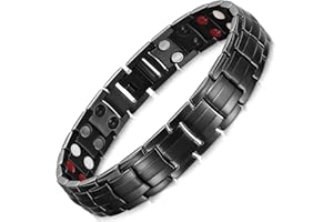RainSo Mens Black Titanium Steel Magnetic Bracelet with 3500 Gauss 4 Element Double Strength Magnets Wristband Magnetic Bracelets