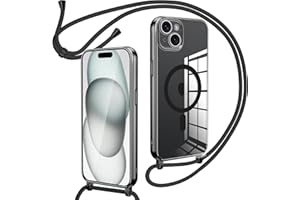 Oelrstfe Magnetische Handykette mit Band für iPhone 15 Plus Hülle - Necklace HandyHülle Transparente zum Umhängen mit justierbarer und Abnehmbarer Kette, Crossbody Magnet Clear Cover - Schwarz