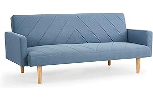 Home Detail 3 Seater Sofa Bed Fabric Chevron Design Wooden Leg Frame Sofabed Clic-Clac (Blue)