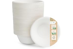 Love Nature Ciotole Usa e Getta di Polpa Canna di Zucchero 500 ml - 100 Pezzi di Ciotole Monouso Ecologico - Stoviglie Usa e Getta