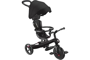 GLOBBER Explorer Trike 4in1 Pro in Schwarz – Dreirad, Laufrad und Kinderwagen in 10/8,5 Zoll – TPR-Sitz – höhenverstellbares Kinderfahrzeug
