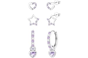 ORAZIO 3 Paires Argent Boucle Doreille Enfant Fille Boucle D Oreille Enfant Cœur Etoile Argent Creole Helix Piercing Oreille Boucle D'oreille Enfant Fille
