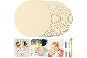 HAVACUE ㅤ HavaCue 12 Pièces 15cm Rond Bois, Mince Disque Bois Rondelles Bois Plaque Ronde Bois Rondes, Disque en Bois Naturel Non Traité pour Pyrogravure, Peinture, Sous-Verre et Décorations