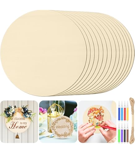 SHUESS 6 stuks ronde natuurlijke houten schijven met een diameter van 20 cm voor doe-het-zelf handwerk, bruiloft, kerstdecoratie, knutselen