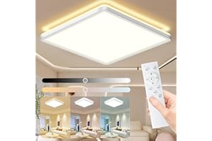 MJKOPEE LED Ceiling Lights Square with Remote Control- 24W 3000LM 30cm Bathroom Light, 3000-6500K 10%-100% Brightness Adjustable Modern Bath Ceiling Lights Lamp for Bedroom, Kitchen, White 1 PCS