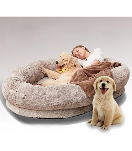Rucrak Riesiges Hundebett Aus Plüsch – Super Weich, 100x100 Cm, Khaki – Bequem Für Hunde & Auch Für Menschen Geeignet