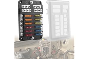 Chelhead Tableau de fusibles marin à 12 circuits avec barre négative et indicateur LED rouge, bloc de fusibles automobile 12 voies 12V, accessoires pour bateaux à ponton, compatible avec les bateaux